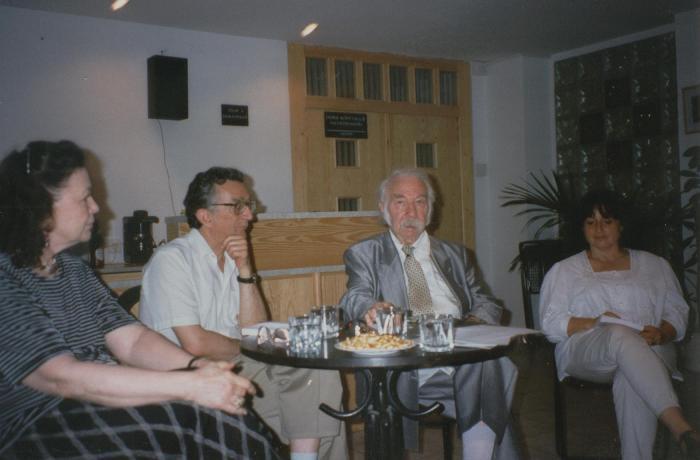 Könyvheti előadás az Osiris könyvesboltban, Határ Győzőné, Lator László, Határ Győző, Mezei Katalin, 1994