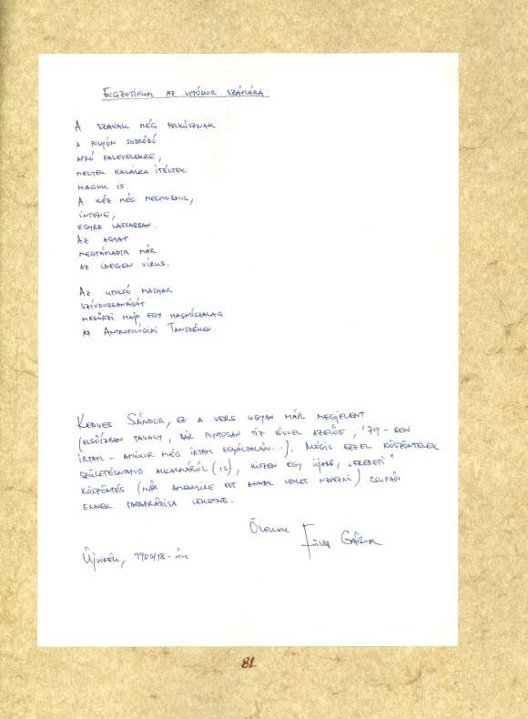 Fülöp Gábor: Egzotikum az utókor számára