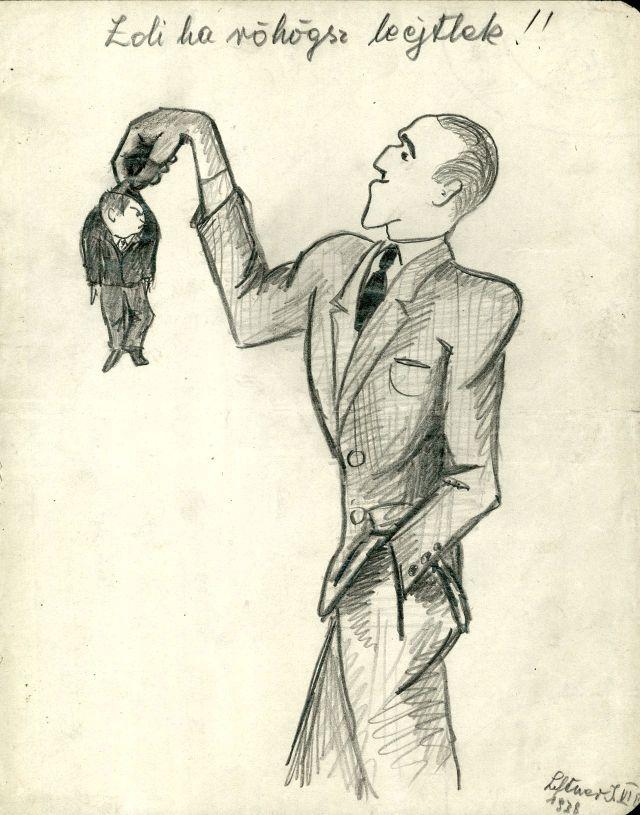 Diákkarikatúrák a tanár Szentkuthy Miklósról, Madách Gimnázium, 1938