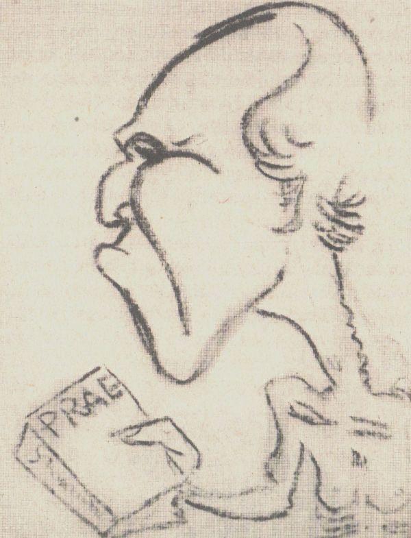 Karikatúra a Prae szerzőjéről (30-as évek)