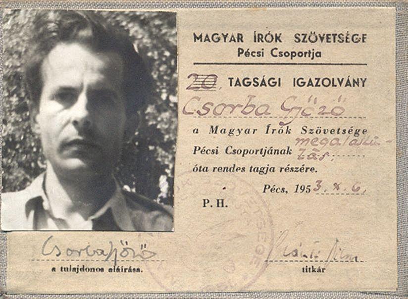 1953. Igazolványkép. Magyar Írók Szövetsége Pécsi Csoportja.