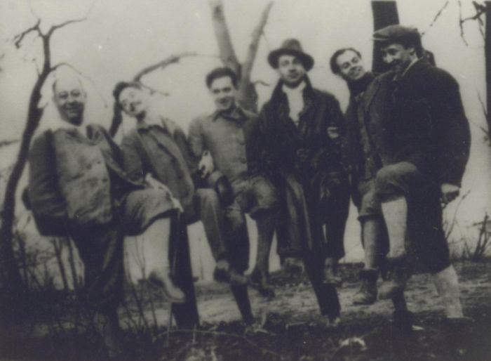 Székely Béla, József Attila, Szántó Imre, Illyés Gyula, Gereblyés László és Pákozdy Ferenc (Csillebérc, 1931. április 12.)