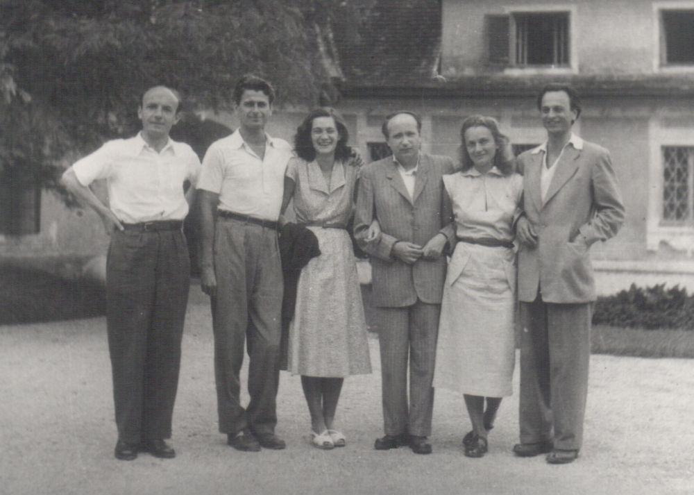 Baráti társasága Szigligeten, 1954 július: Kiss Tamás (a fotó készítője), Mészöly Miklós, Polcz Alaine, Kálnoky, Nemes  Nagy Ágnes és Lengyel Balázs