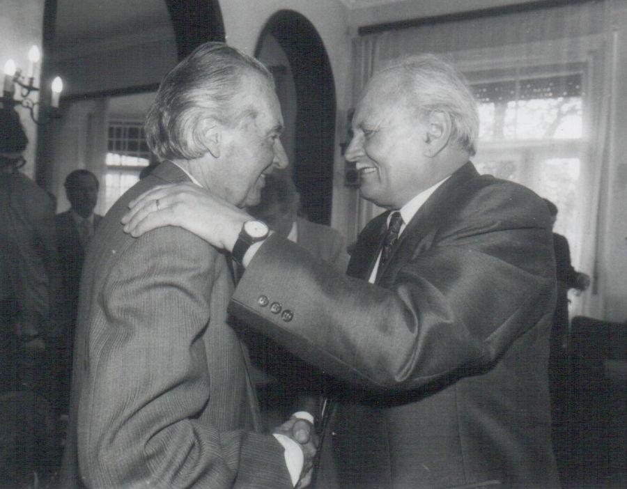A Getz-díj átadásán, Mándy Iván és Göncz Árpád köztársasági elnök (1991)
