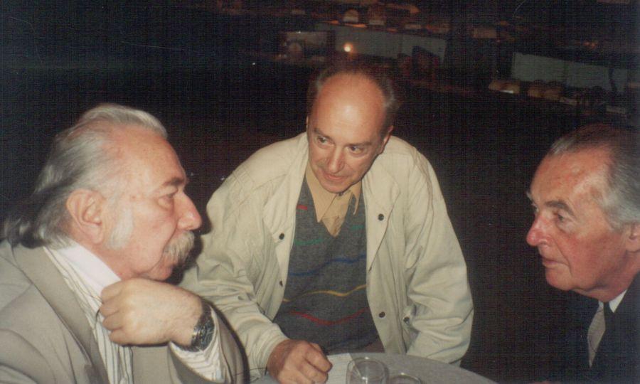 Határ Győző, Domokos Mátyás és Mándy Iván a Művész cukrászdában (1991 nyara)