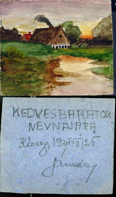 Sándor Károly Ottlik Géza névnapjára festett kis tájképe, Kőszeg, 1925 február (a Buda című regényben leírt festmény)