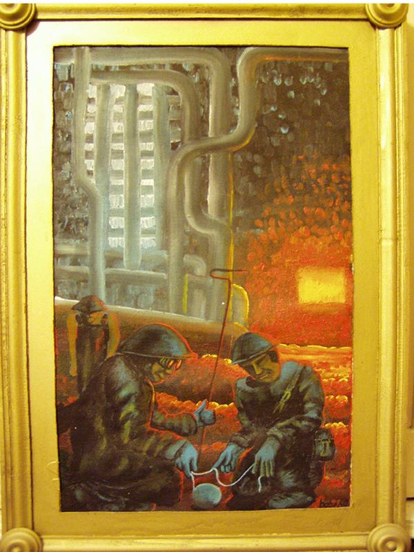 Gombolyaggal játszó martinászok – 1980-as évek, olaj, vászon