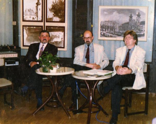 Markó Bélával a Győri Városi Könyvtárban, házigazda Kucska Ferenc könyvtárigazgató (1994)